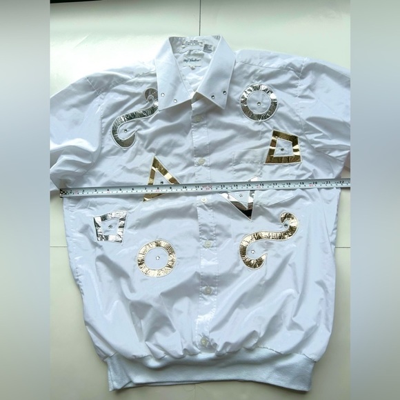 HUGO Valentino vintage geometric figures silver gold shirt blouse white print - Picture 3 of 11